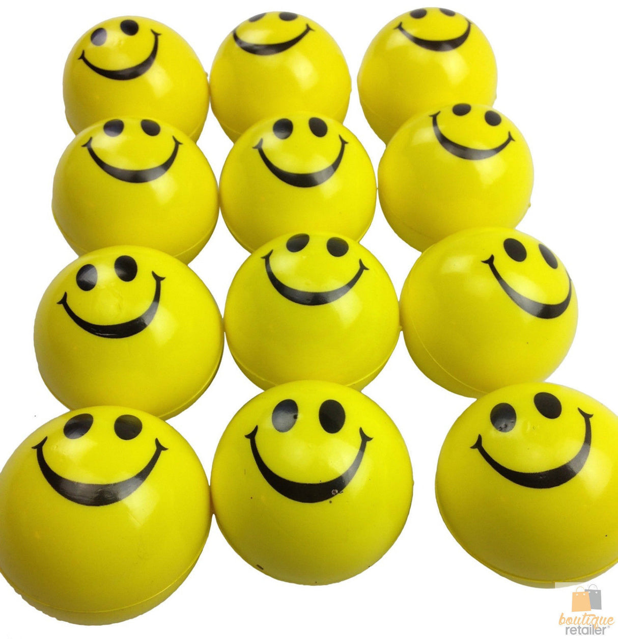 12x Yellow Smiley Stress Balls Bulk Pack - Hand Squeeze Toy (Stress Relief)