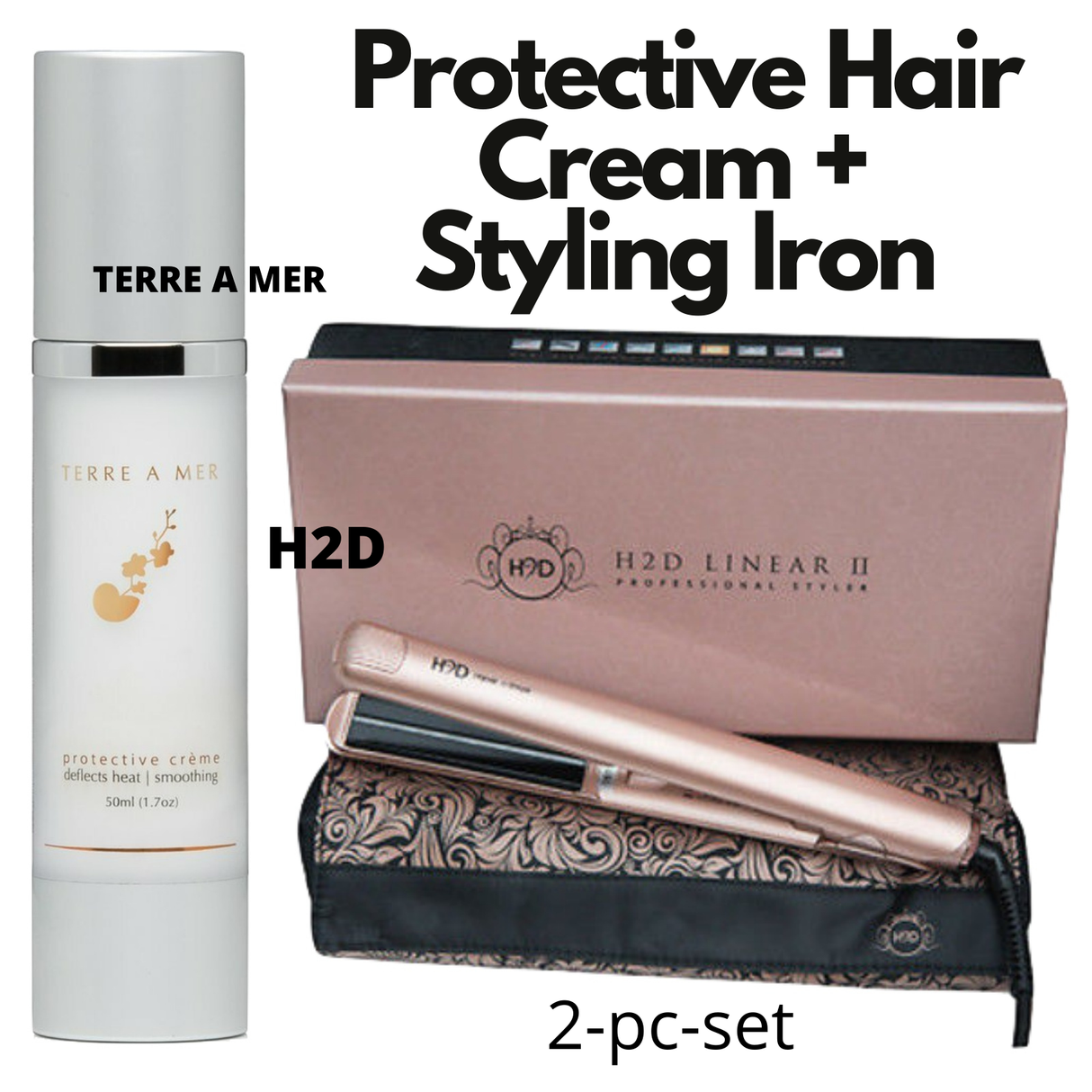 2Pc Set H2D Hair Straightener Styling Iron + Terre A Mer Protective Hair Cream