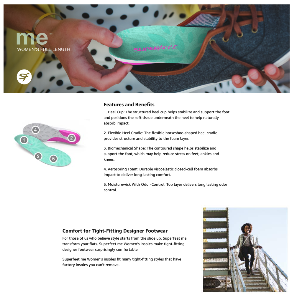 Womens Superfeet Me Full Length Insoles Inserts Orthotics Arch Support Cushion