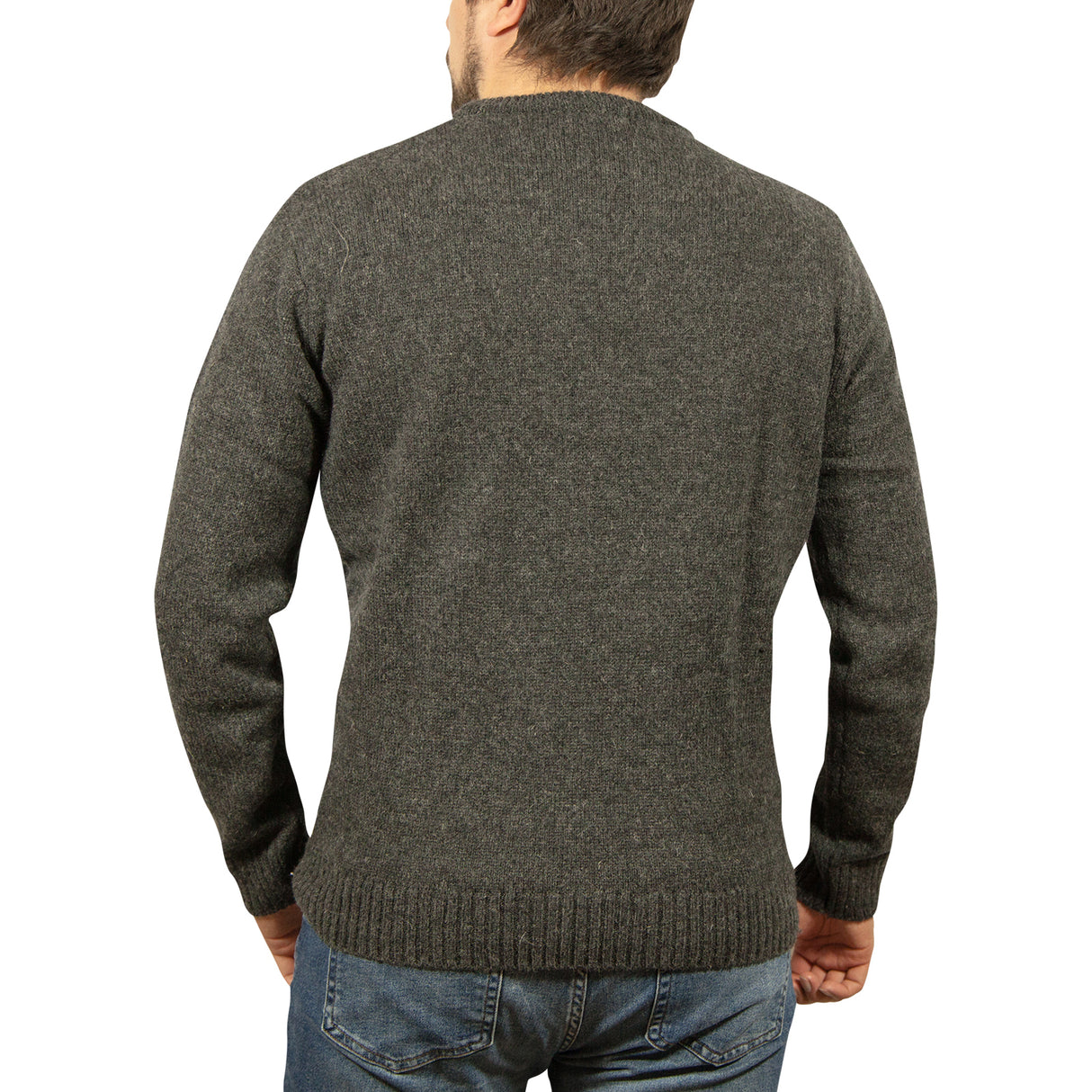 Mens 100% Shetland Ragg Wool Round Neck Knit Jumper Pullover Crew Sweater - Charcoal (29)