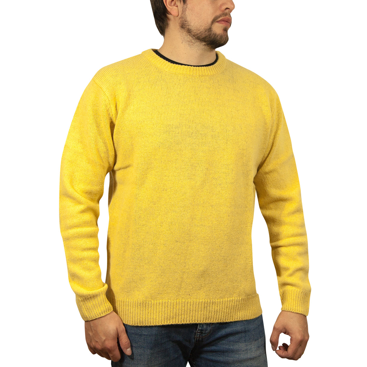 100% SHETLAND RAGG WOOL CREW Round Neck Knit JUMPER Pullover Mens Sweater Knitted - Corn (14)