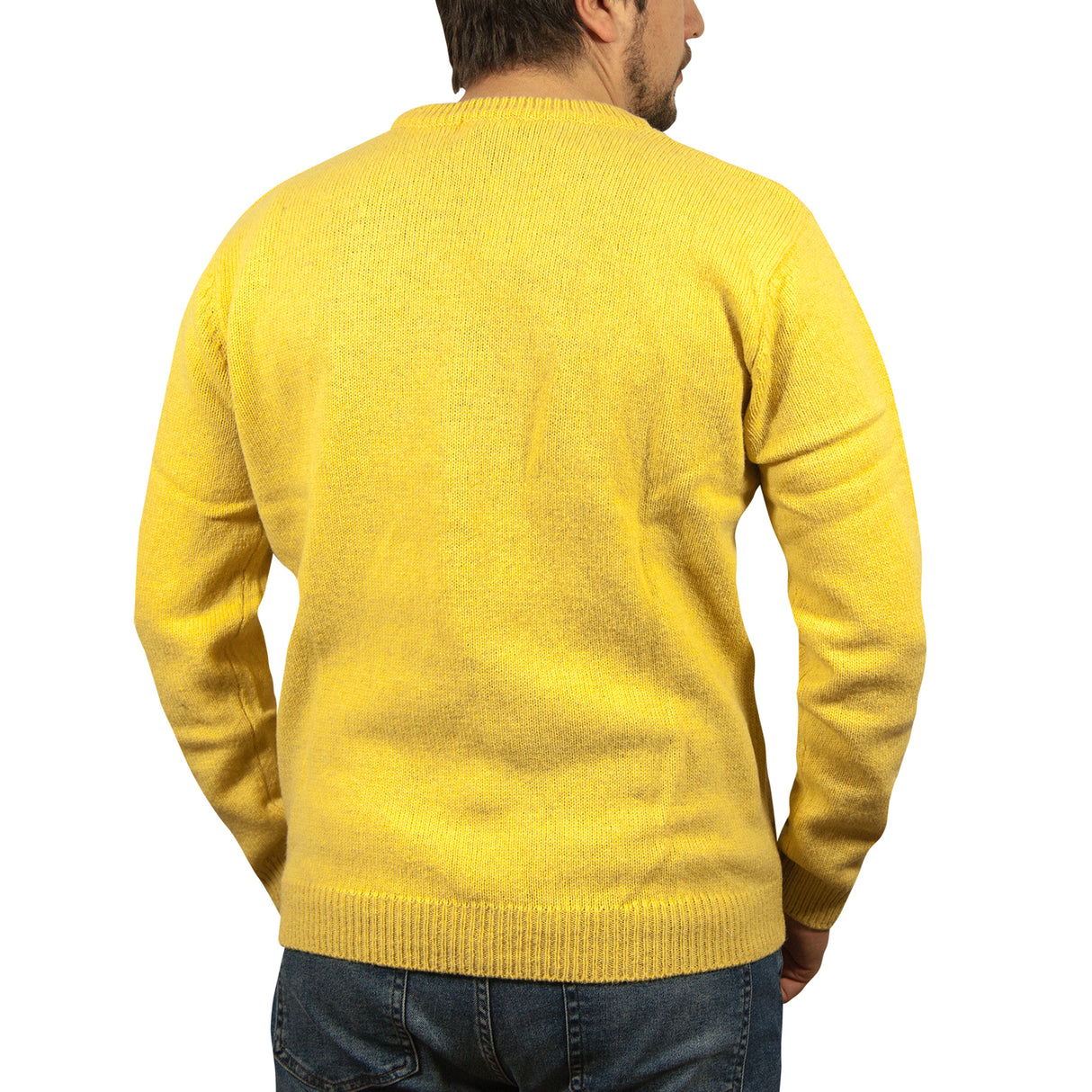 100% SHETLAND RAGG WOOL CREW Round Neck Knit JUMPER Pullover Mens Sweater Knitted - Corn (14)