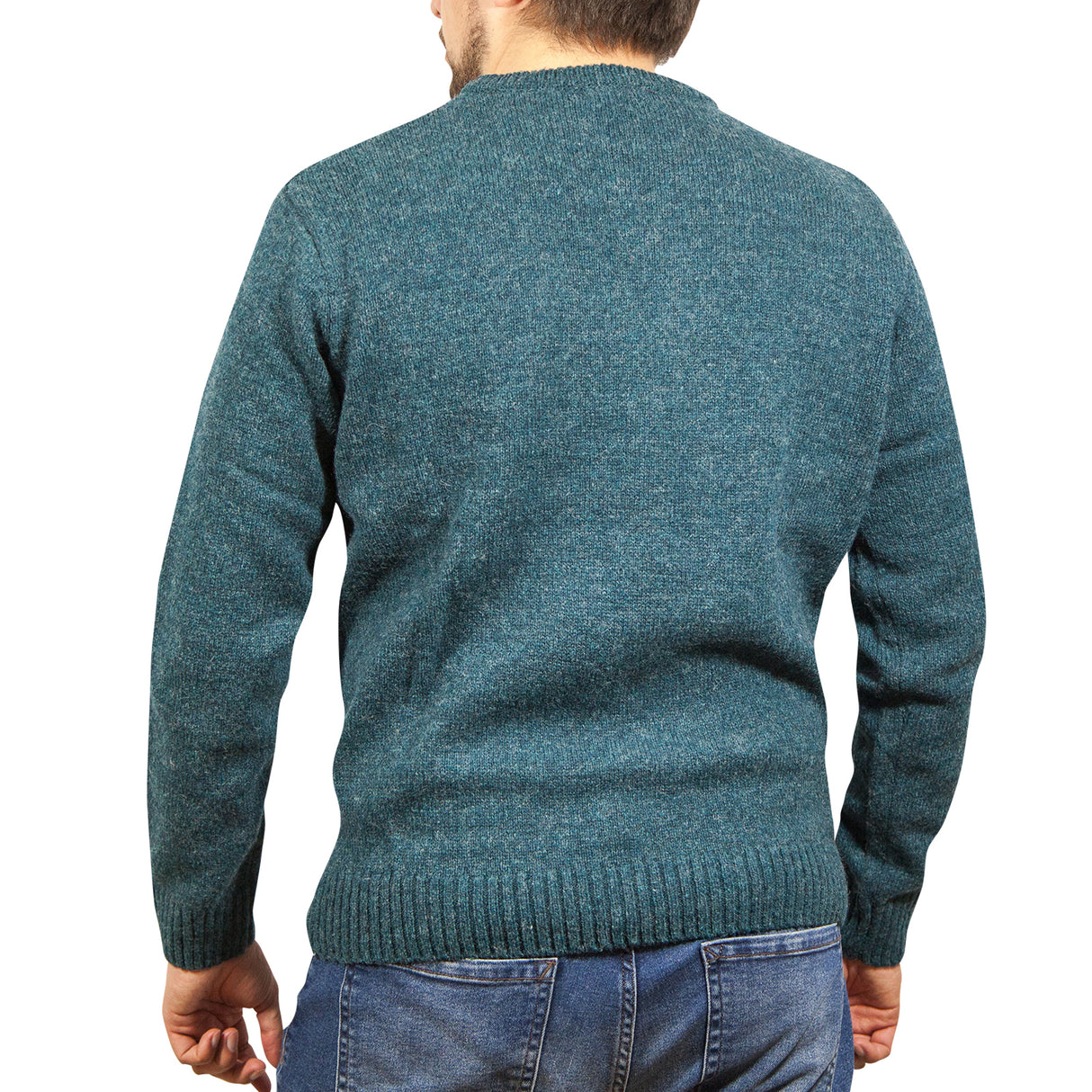 100% SHETLAND RAGG WOOL CREW Round Neck Knit JUMPER Pullover Mens Sweater Knitted - Sherwood
