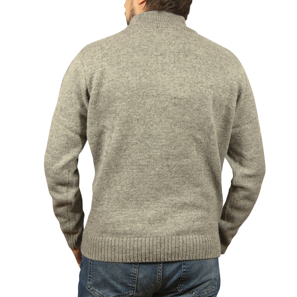 100% SHETLAND RAGG WOOL Half Zip Up Knit JUMPER Pullover Mens Sweater Knitted - Grey - M