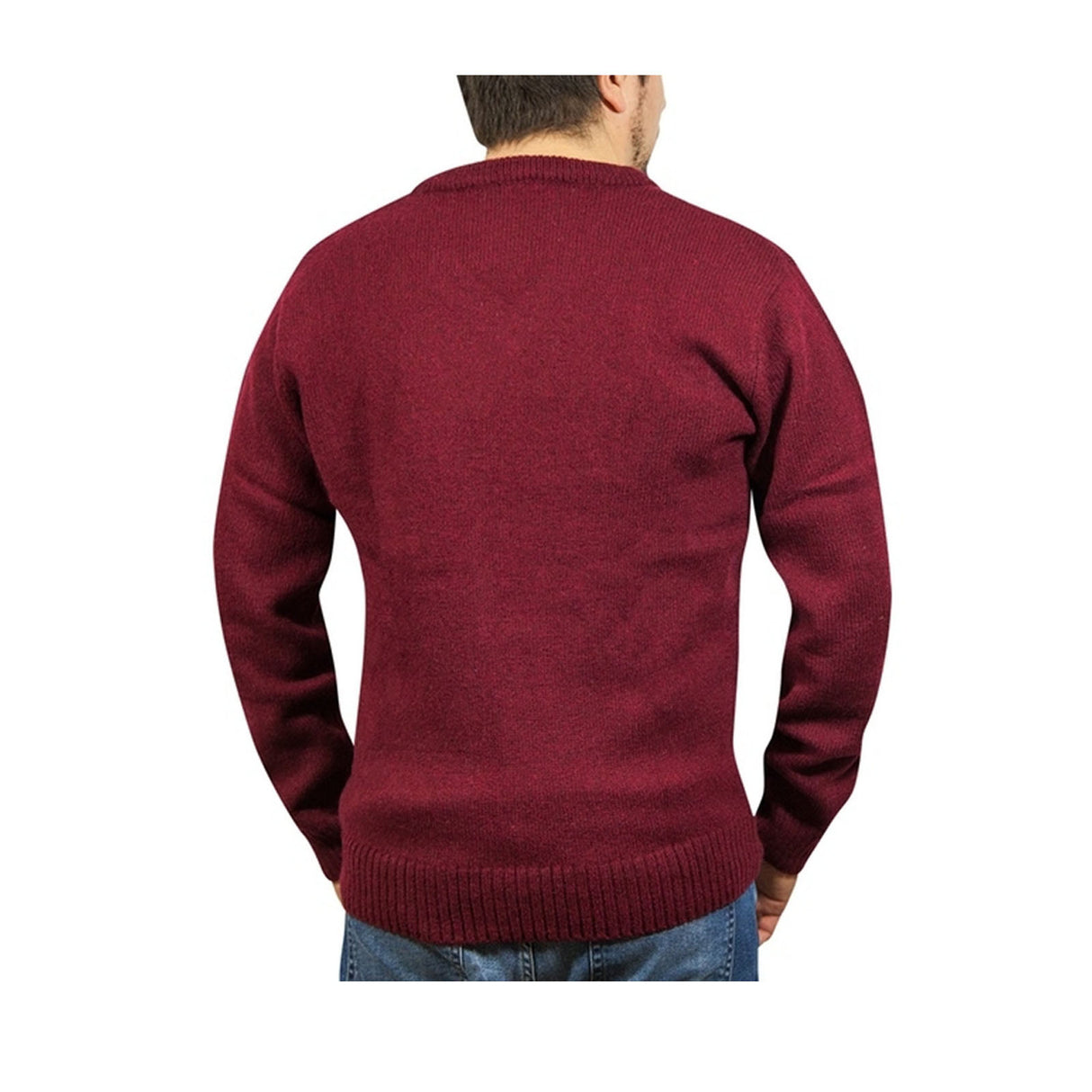 100% Shetland Ragg Wool V Neck Knit Jumper Pullover Mens Sweater Knitted - Burgundy