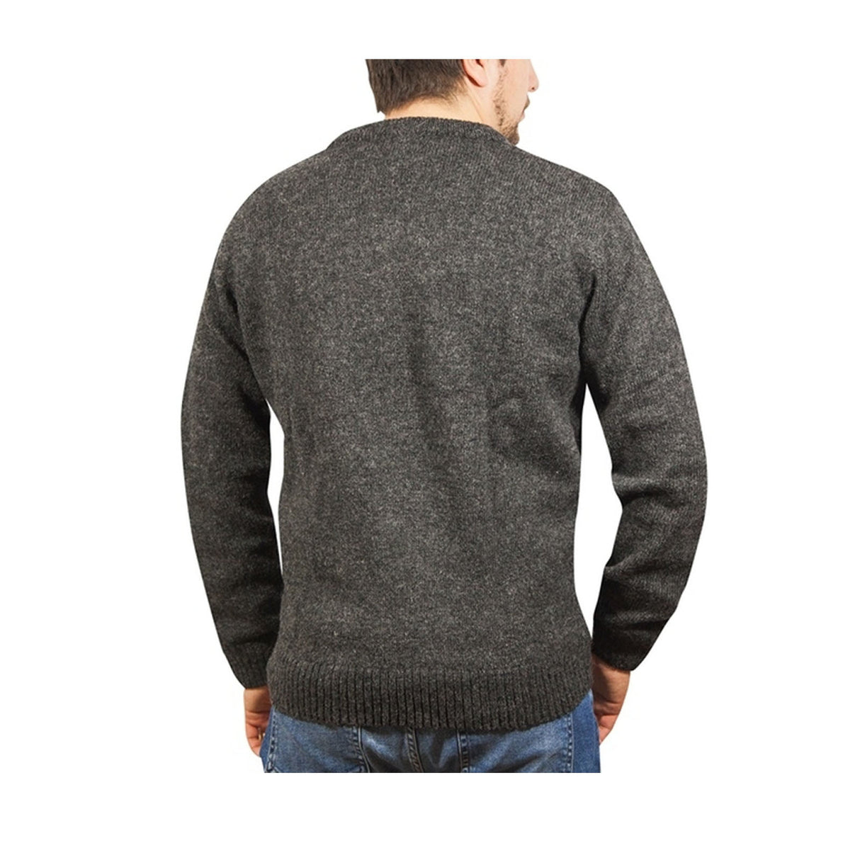 100% Shetland Ragg Wool V Neck Knit Jumper Pullover Mens Sweater Knitted - Charcoal