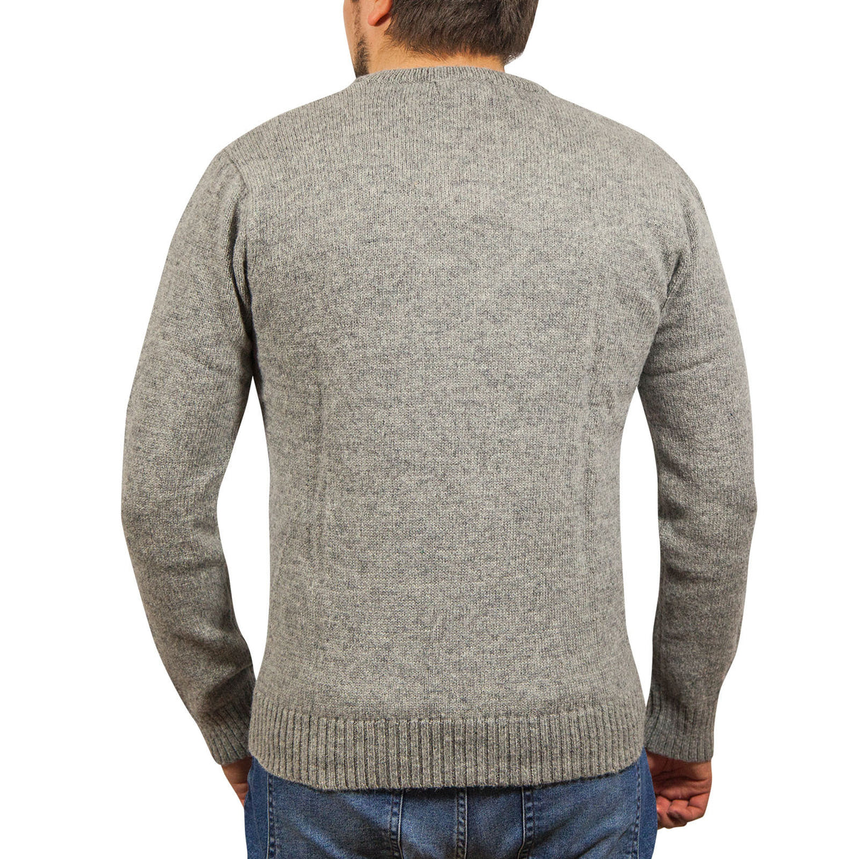 100% Shetland Ragg Wool V Neck Knit Jumper Pullover Mens Sweater Knitted - Grey