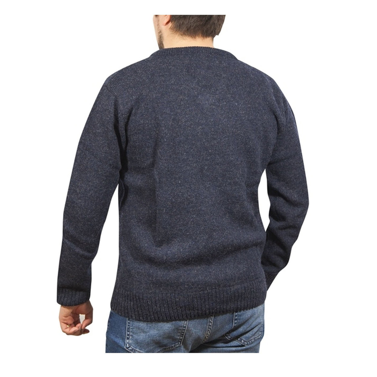 100% Shetland Ragg Wool V Neck Knit Jumper Pullover Mens Sweater Knitted - Navy