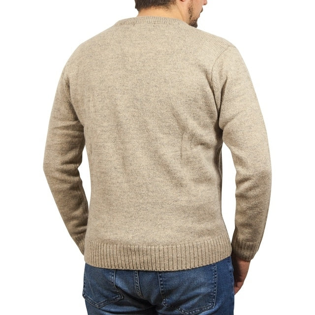 100% Shetland Ragg Wool V Neck Knit Jumper Pullover Mens Sweater Knitted - Oat Marle