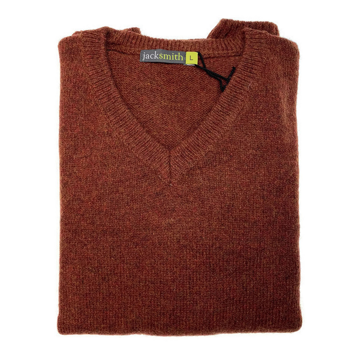 100% Shetland Ragg Wool V Neck Knit Jumper Pullover Mens Sweater Knitted - Rust Size M
