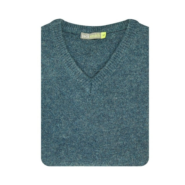 100% Shetland Ragg Wool V Neck Knit Jumper Pullover Mens Sweater Knitted - Sherwood