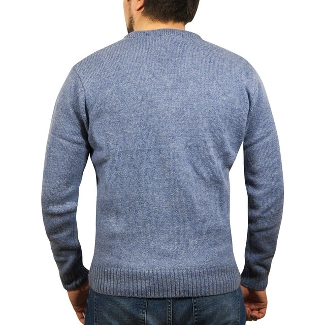 100% Shetland Ragg Wool V Neck Knit Jumper Pullover Mens Sweater Knitted - Sky