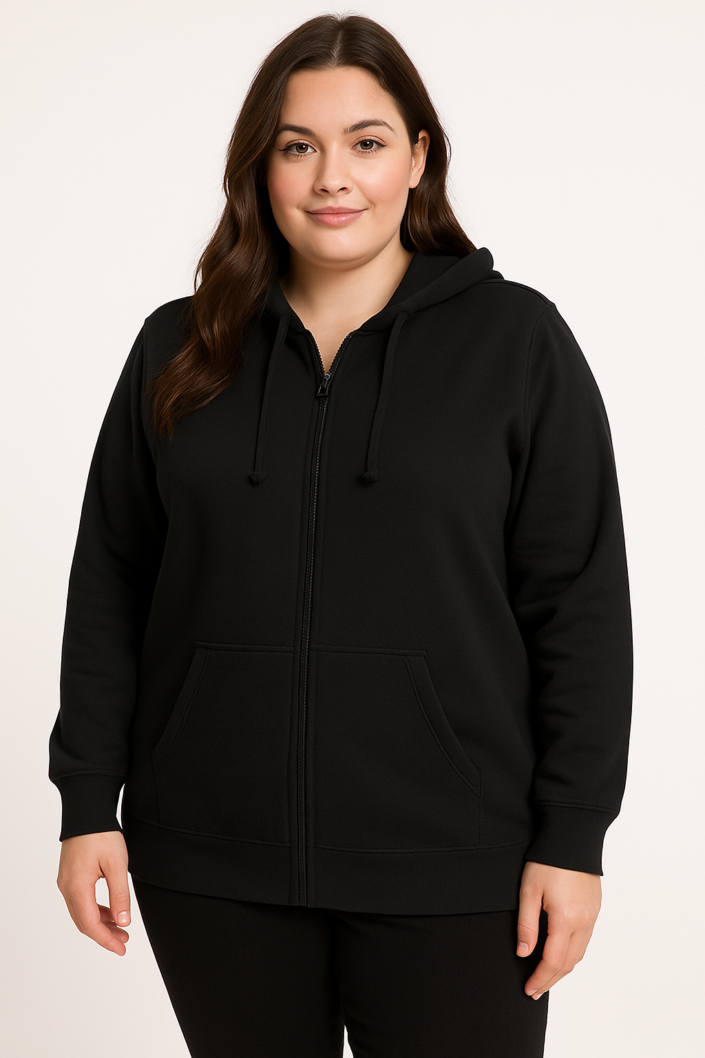 Womens Plus Queen Size Zip Thru Hoodie Jumper Pullover Hood in Black