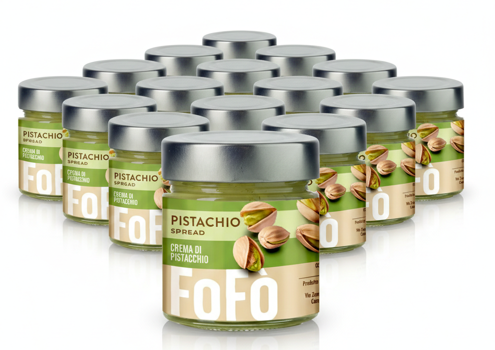 12x FoFo Pistachio Cream Spread 18% (240g Glass Jar) - Made in Italy (Bulk Pack)
