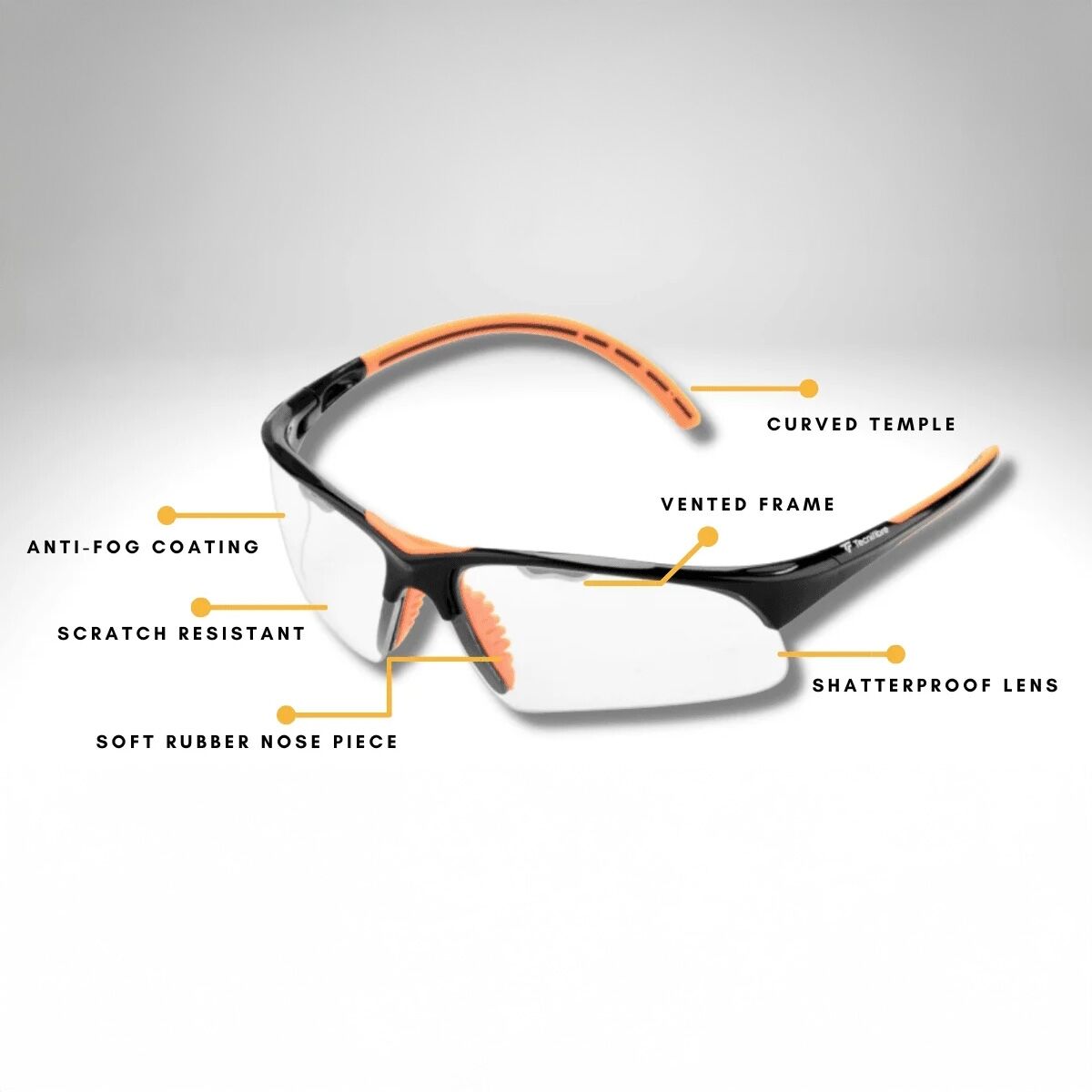 Tecnifibre Squash Absolute Protective Glasses - Black/Orange (Sports Eyewear Goggles)