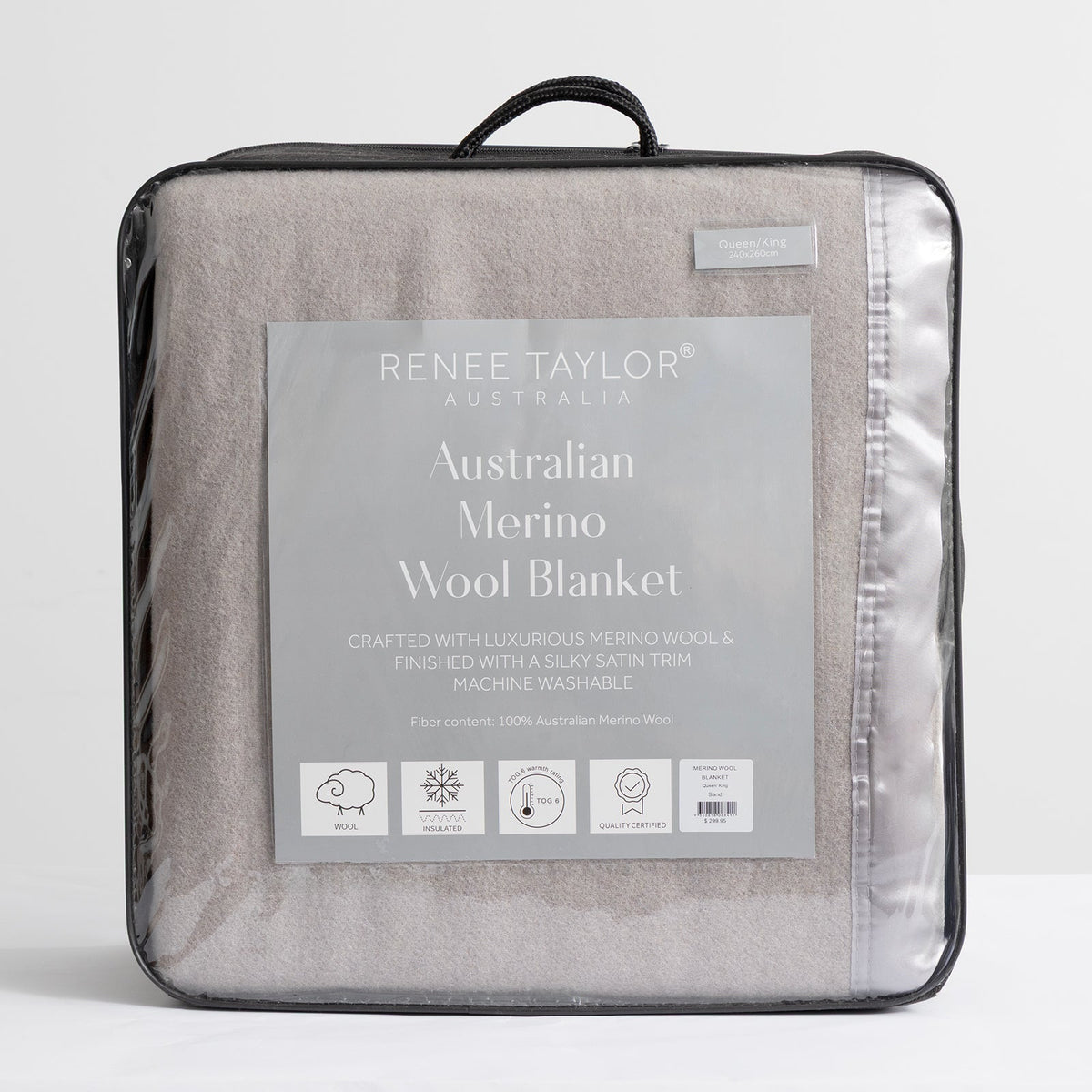 Renee Taylor Australian Merino Wool 400 GSM Blanket - Sand (Satin Trim)