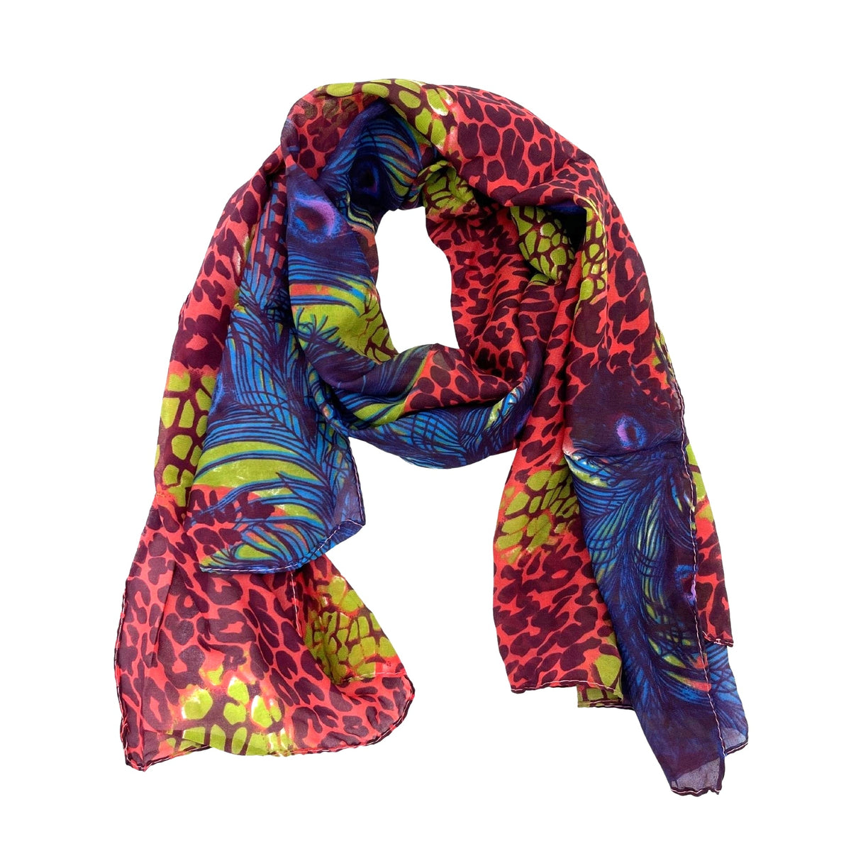 Jacaru 1680/54 Chiffon Scarf - Pink Feather Print (150 x 50cm Vegan Friendly)