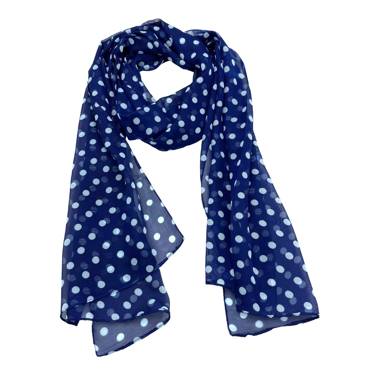 Jacaru 1684/2 Chiffon Scarf - Blue Polka Dot (150 x 50cm Vegan Friendly)