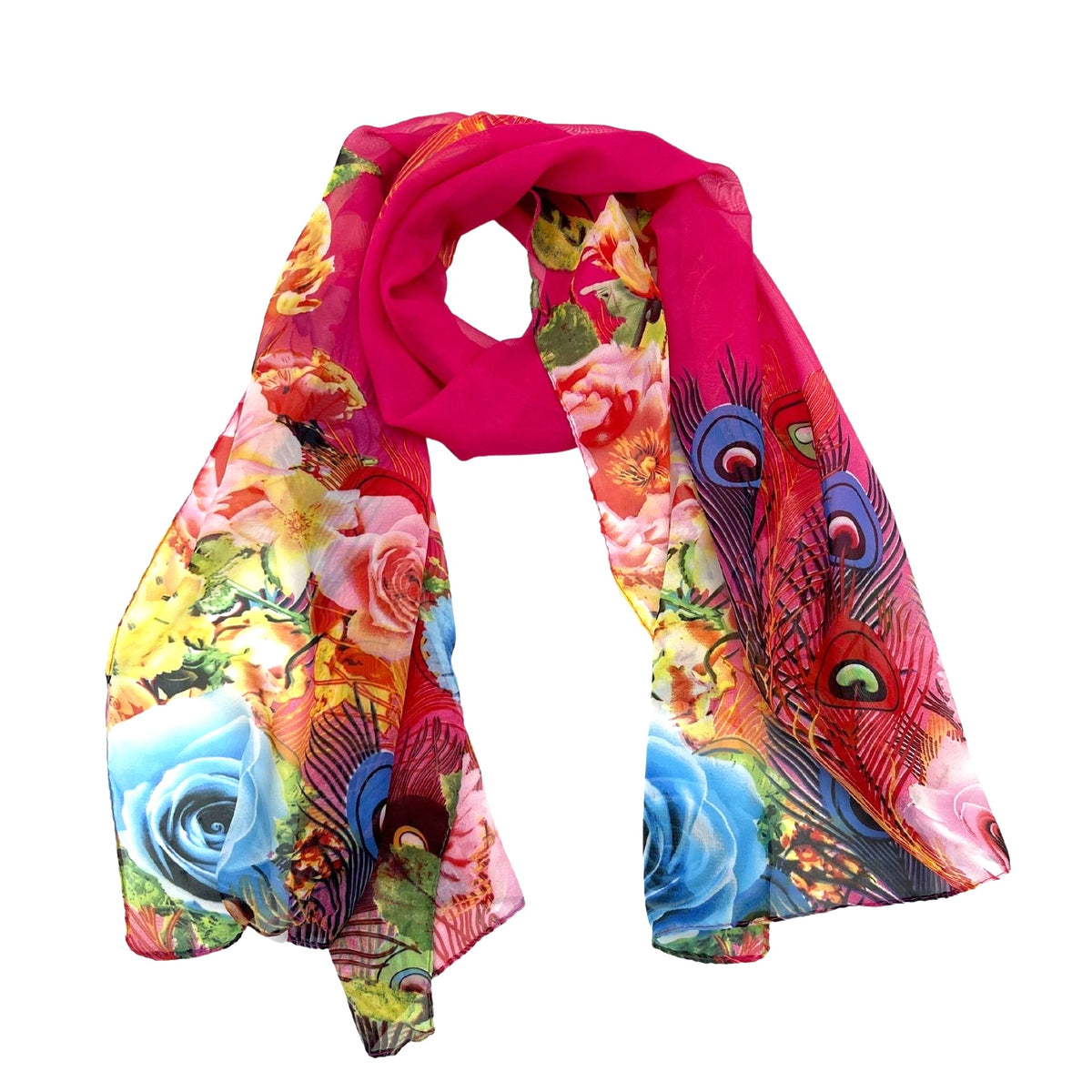 Jacaru 1685 Chiffon Scarf - Pink Flowers (150 x 50cm Vegan Friendly)