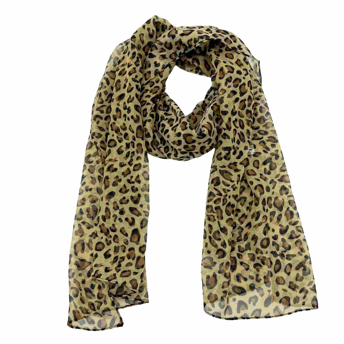 Jacaru 1679/15 Chiffon Scarf - Brown Leopard (150 x 50cm Vegan Friendly)