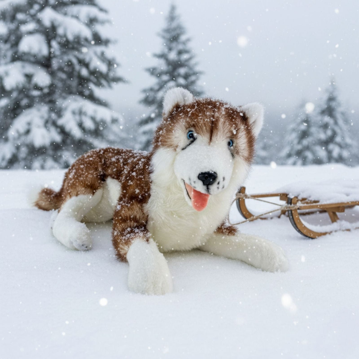Bocchetta Scarlet 62cm Lying Husky Plush Toy - Red (Realistic Stuffed Animal Dog Gift)