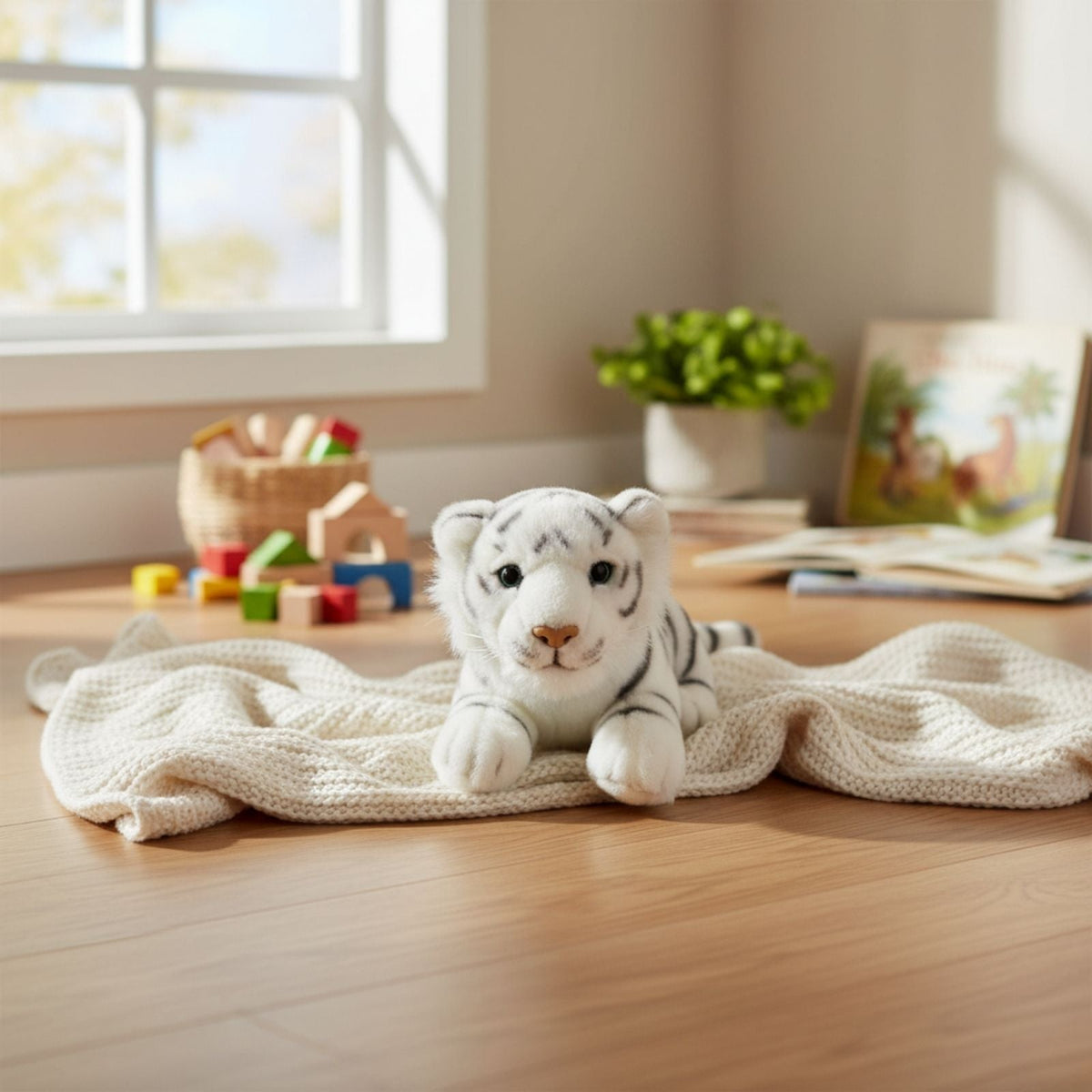 Bocchetta Sheba 31cm Floppy Tiger Cub Plush Toy - White (Realistic Stuffed Animal Wildlife Gift)