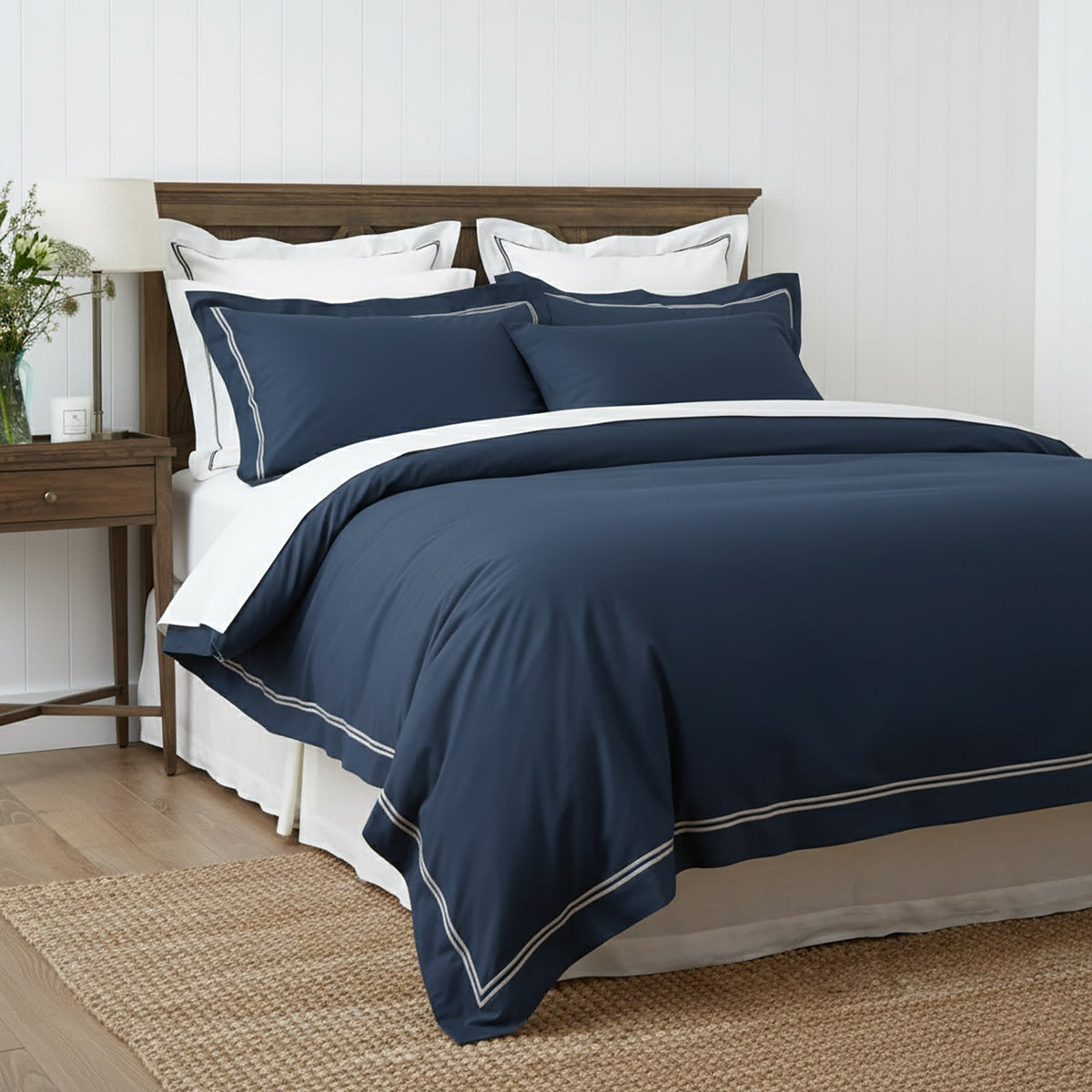 Renee Taylor Strada 1000TC Egyptian Cotton Quilt Cover Set - Indigo (Embroidered Trim)