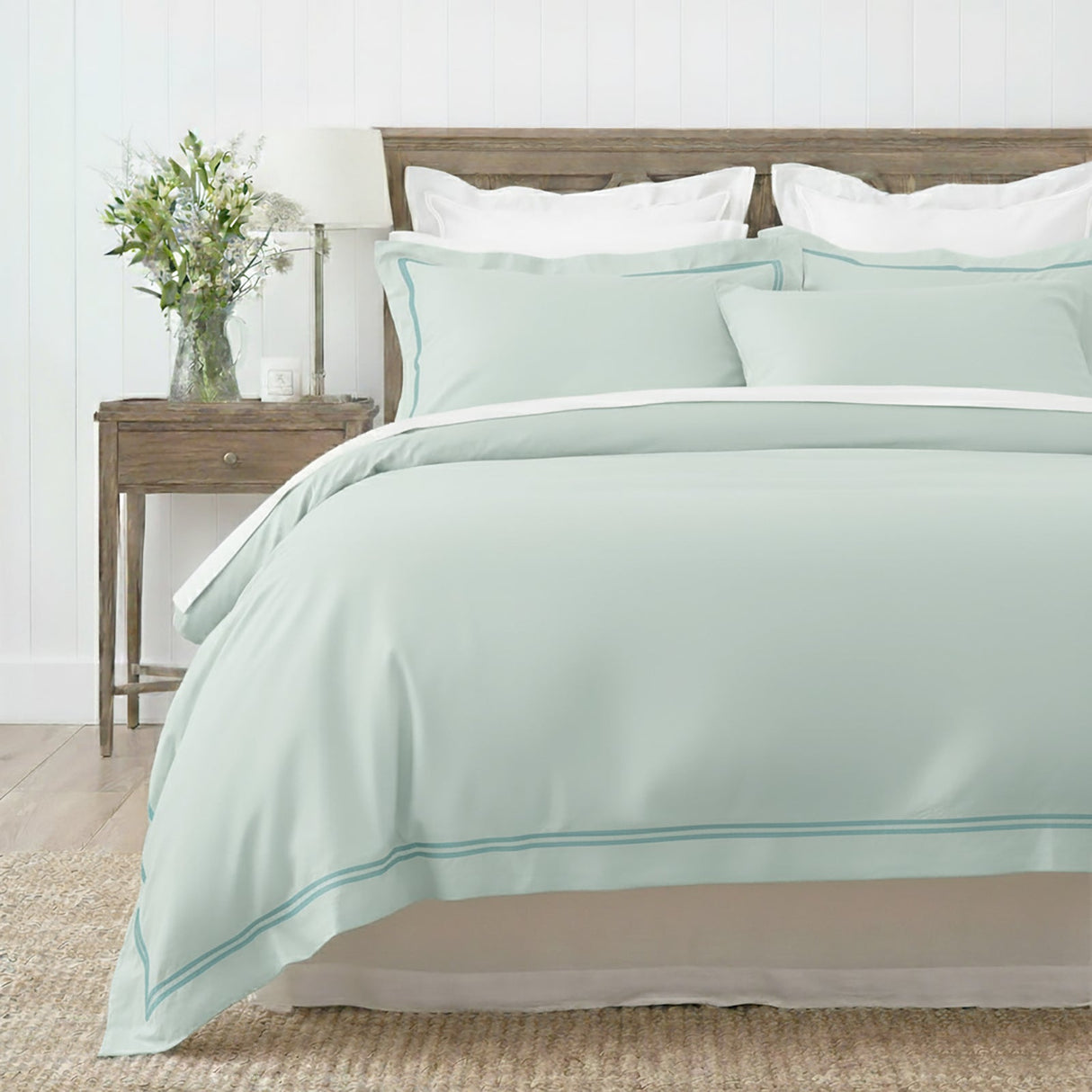 Renee Taylor Strada 1000TC Egyptian Cotton Quilt Cover Set - Spa (Embroidered Trim)