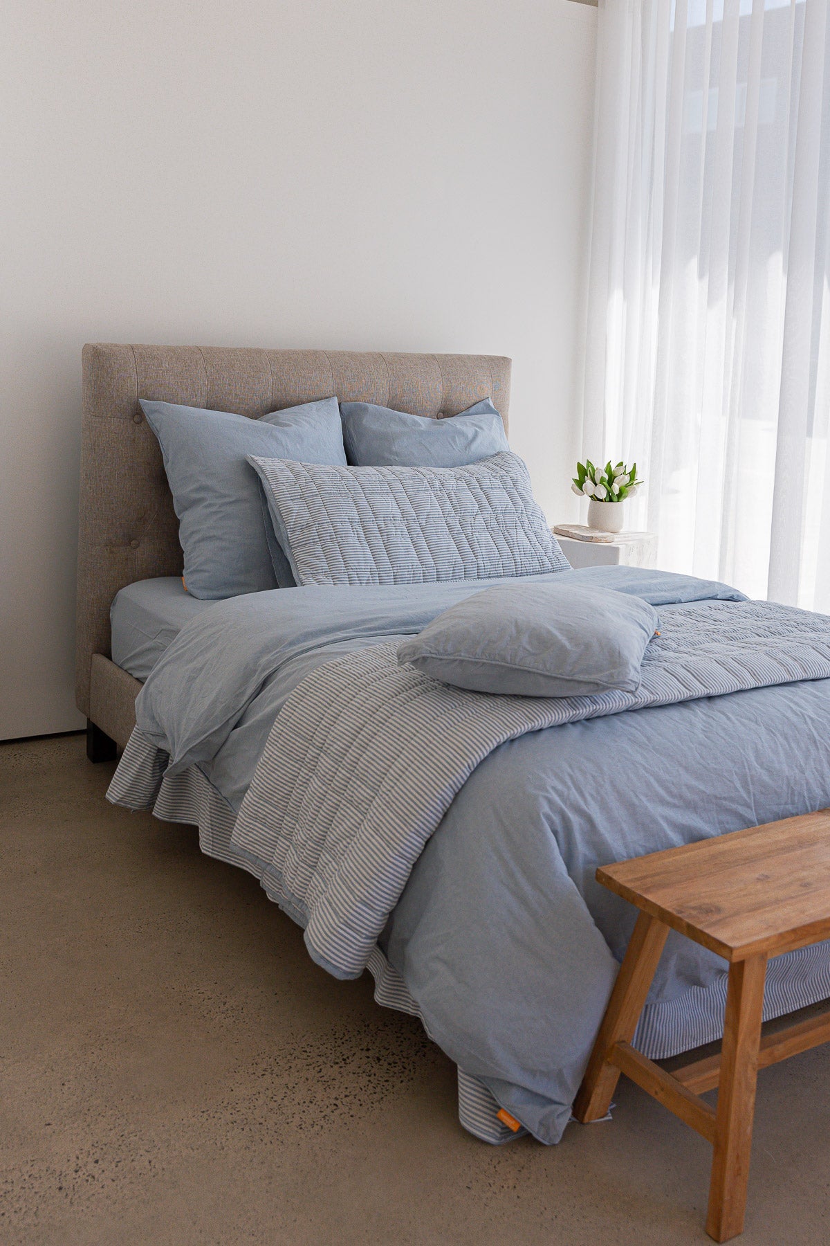 100% Cloud Cotton Duvet Quilt Cover Set w/ 2 Pillow Cases - CIEL Sky Blue
