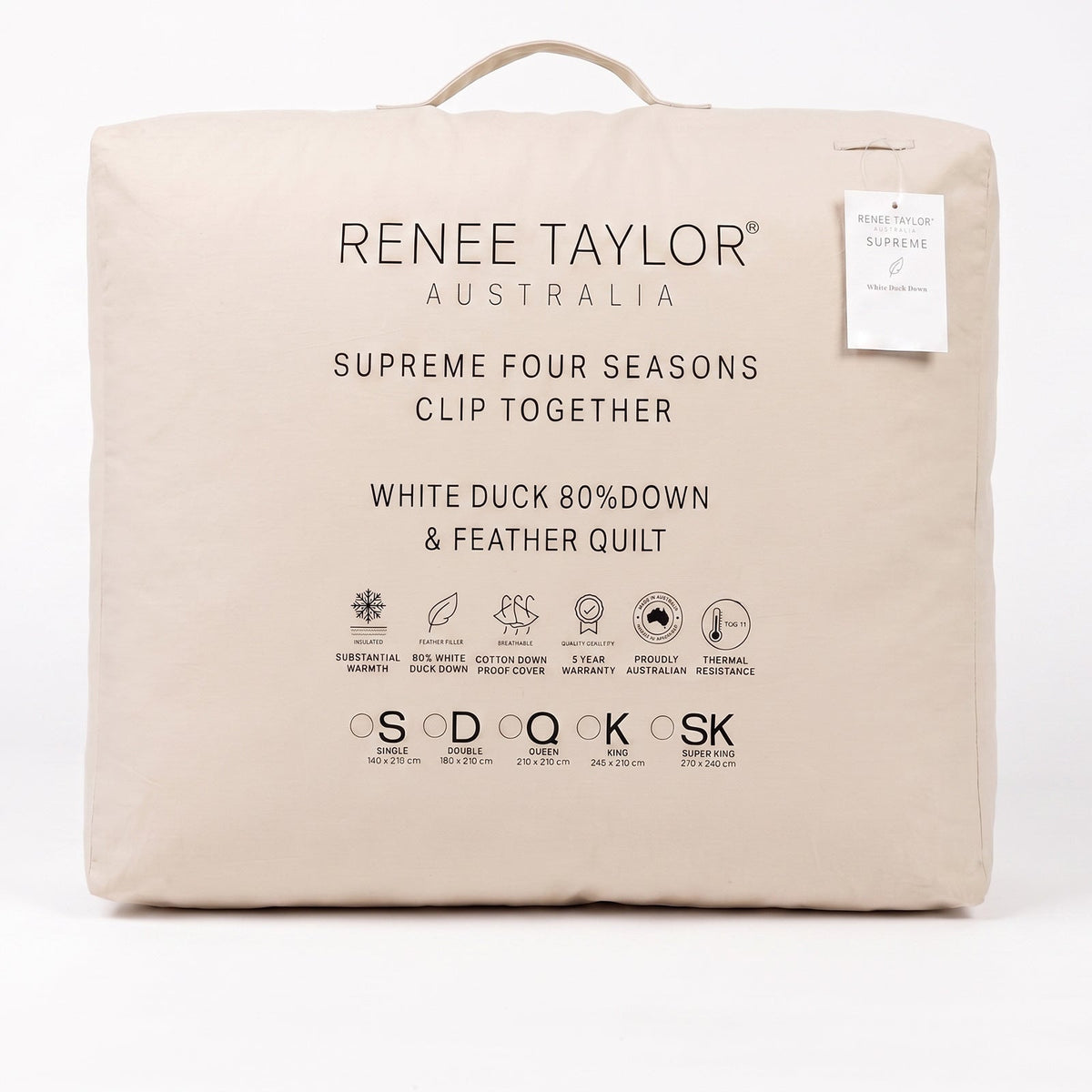 Renee Taylor Supreme Four Seasons 80% White Duck Down & Feather Quilt (Clip Together)