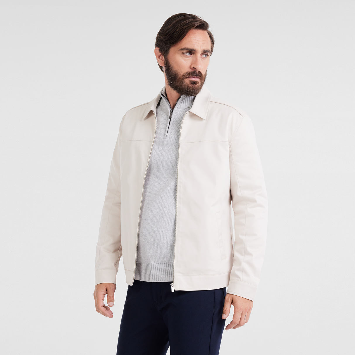 Mens Stretch Full Zip Up Jacket Blazer in Stone