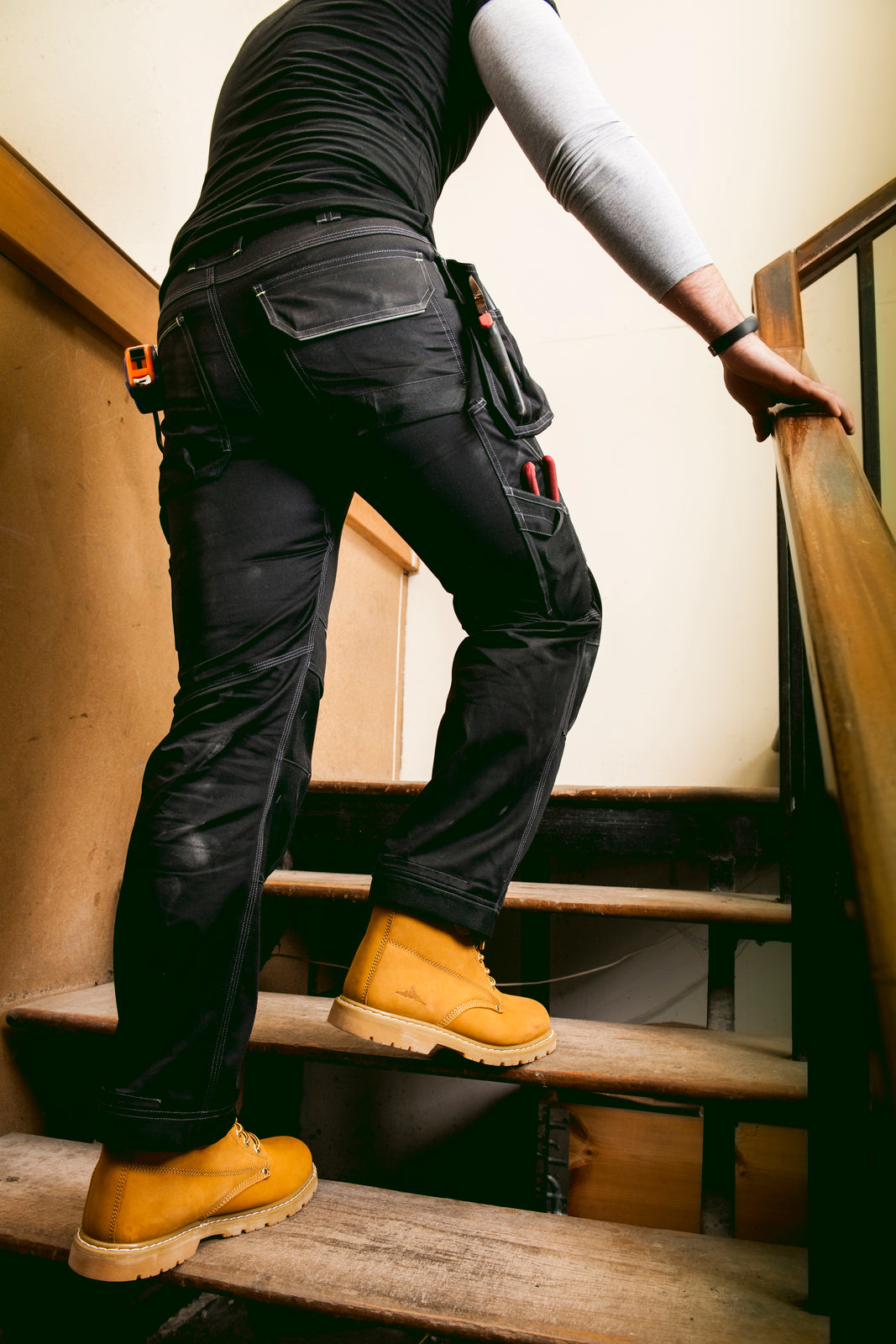 Tradies Cargo Pants Holster Work Trousers Pants w Free Kneepads Workwear Safety - Grey/Black