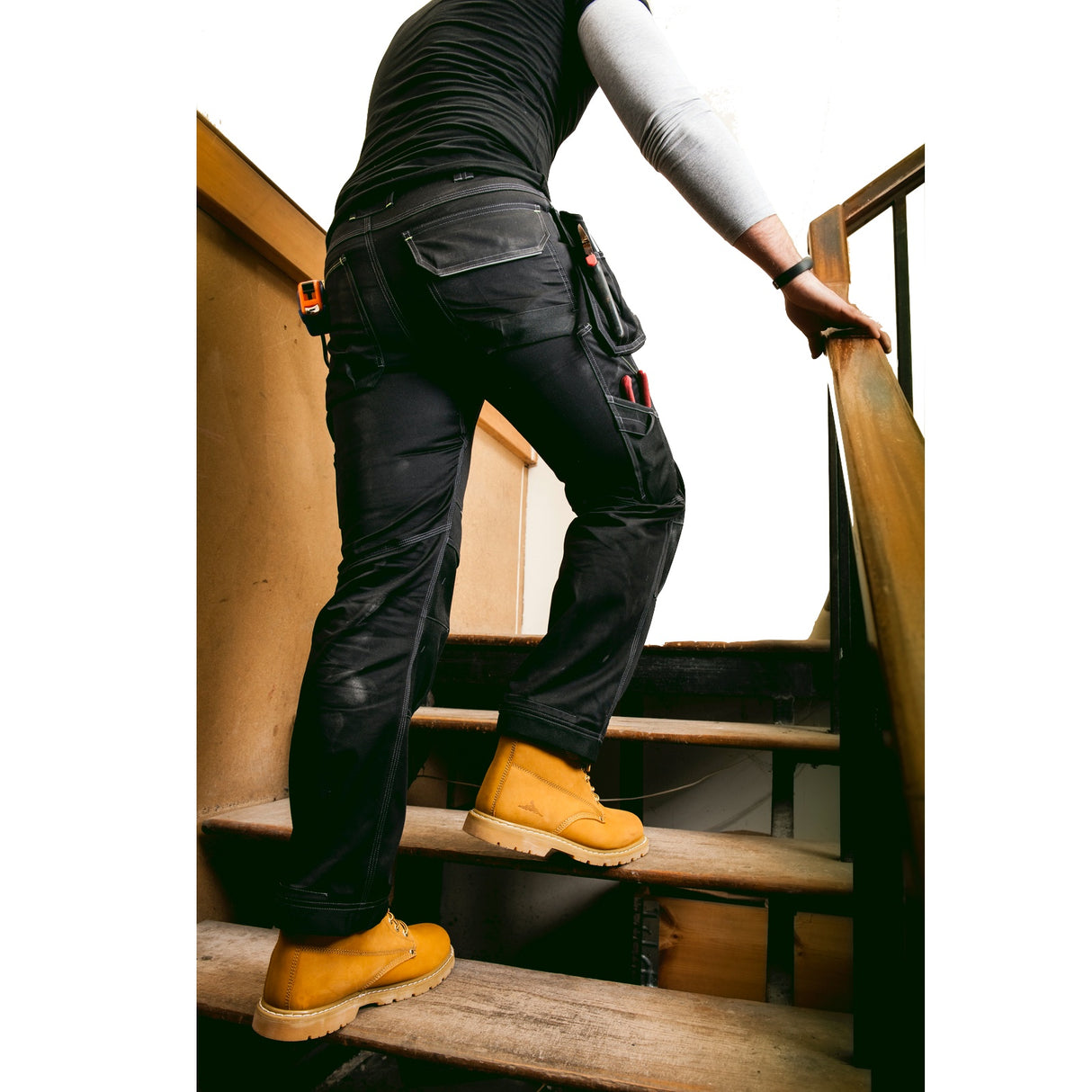 Tradies Cargo Pants Holster Work Trousers Pants w Free Kneepads Workwear Safety - Grey/Black