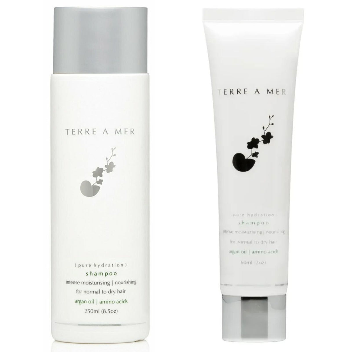 2pc Set Terre A Mer Pure Hydration Amino Acid/Argan Oil Shampoo - 60ml & 250ml Size