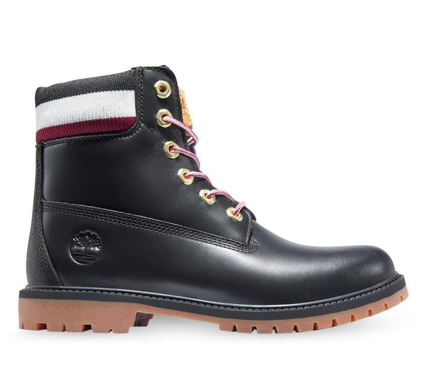 Timberland Womens Heritage 6 Inch Waterproof Winter Leather Boot - Black Fullgrain With Pink