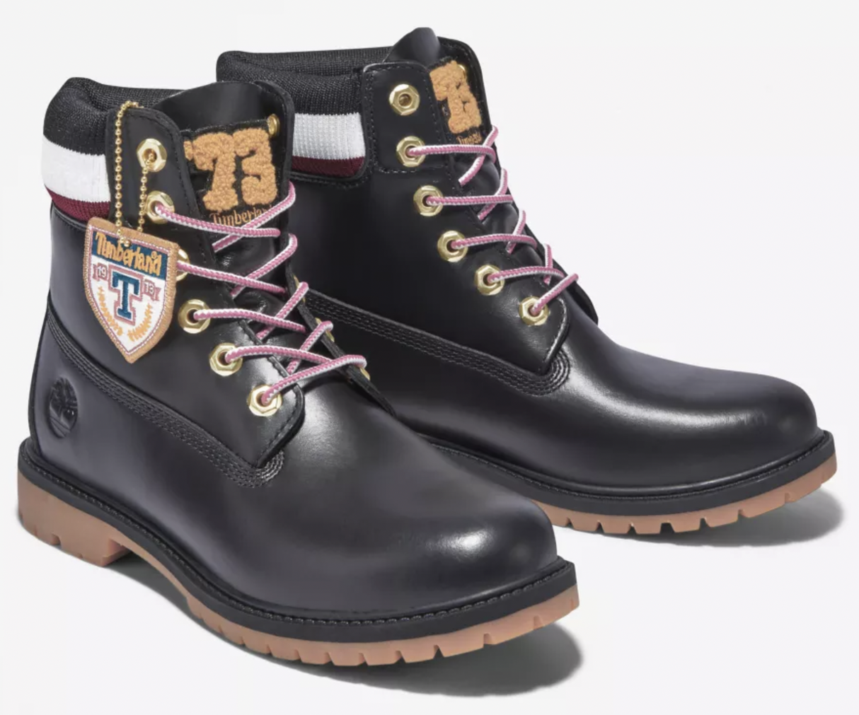 Timberland Womens Heritage 6 Inch Waterproof Winter Leather Boot - Black Fullgrain With Pink