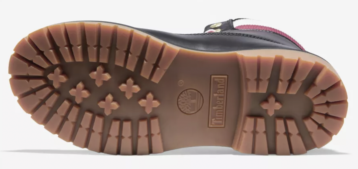 Timberland Womens Heritage 6 Inch Waterproof Winter Leather Boot - Black Fullgrain With Pink