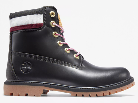 Timberland Womens Heritage 6 Inch Waterproof Winter Leather Boot - Black Fullgrain With Pink