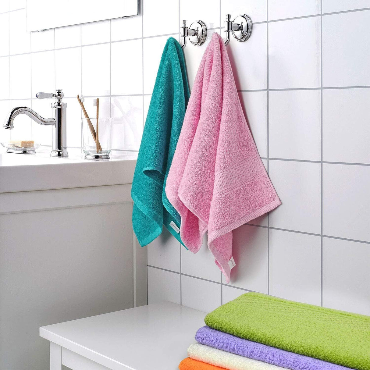 168x 100% Cotton Hand Towels Bulk Pack - Face Washers in Assorted Colours (34x62cm)