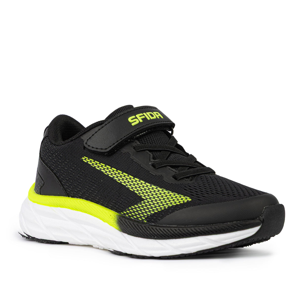 Sfida Tempo Boys V Strap Runners - Black/Lime (Kids Sneakers/Shoes)