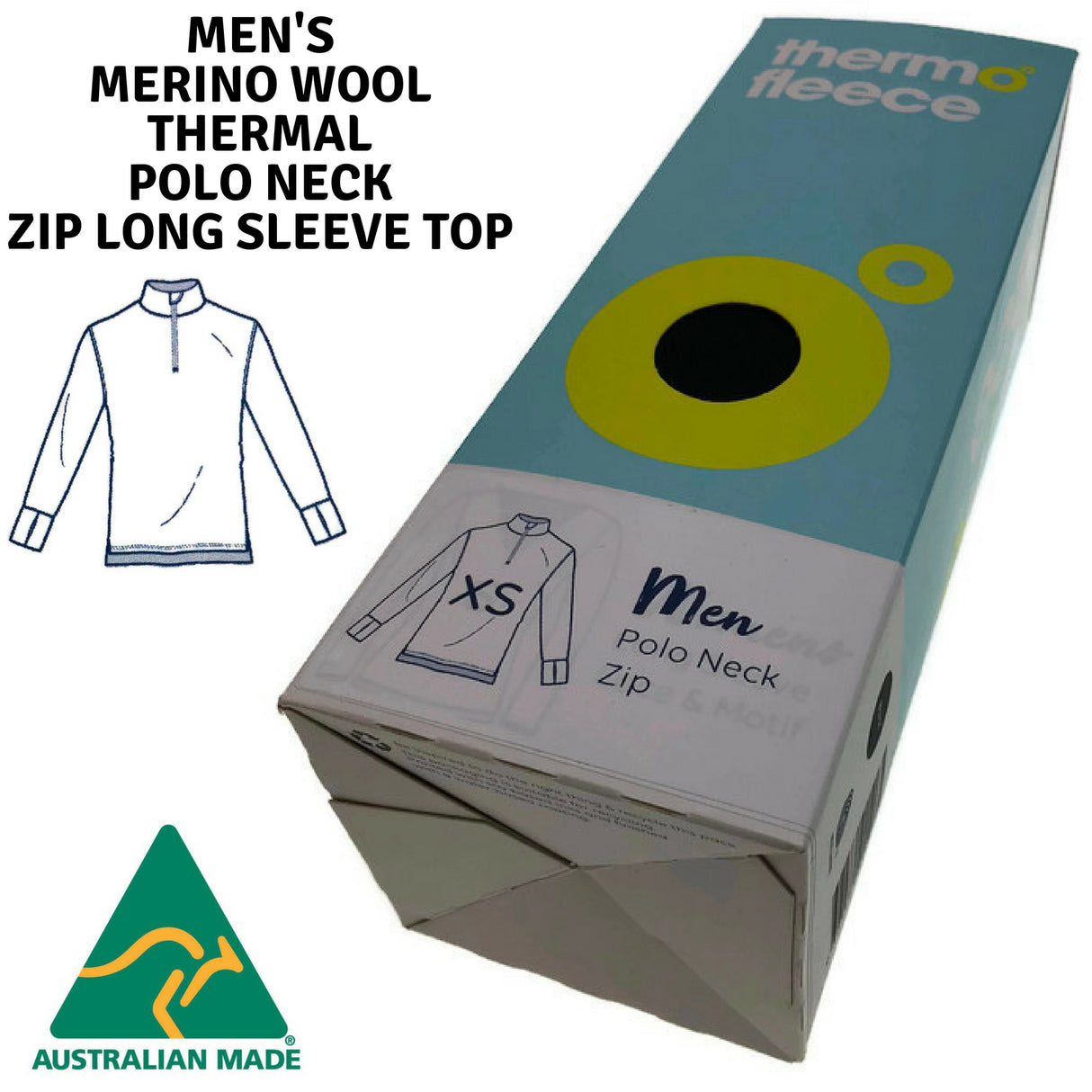 Mens Pure Merino Wool 1/4 Zip Long Sleeve Polo Neck Thermal Top Warm Thermals - Black