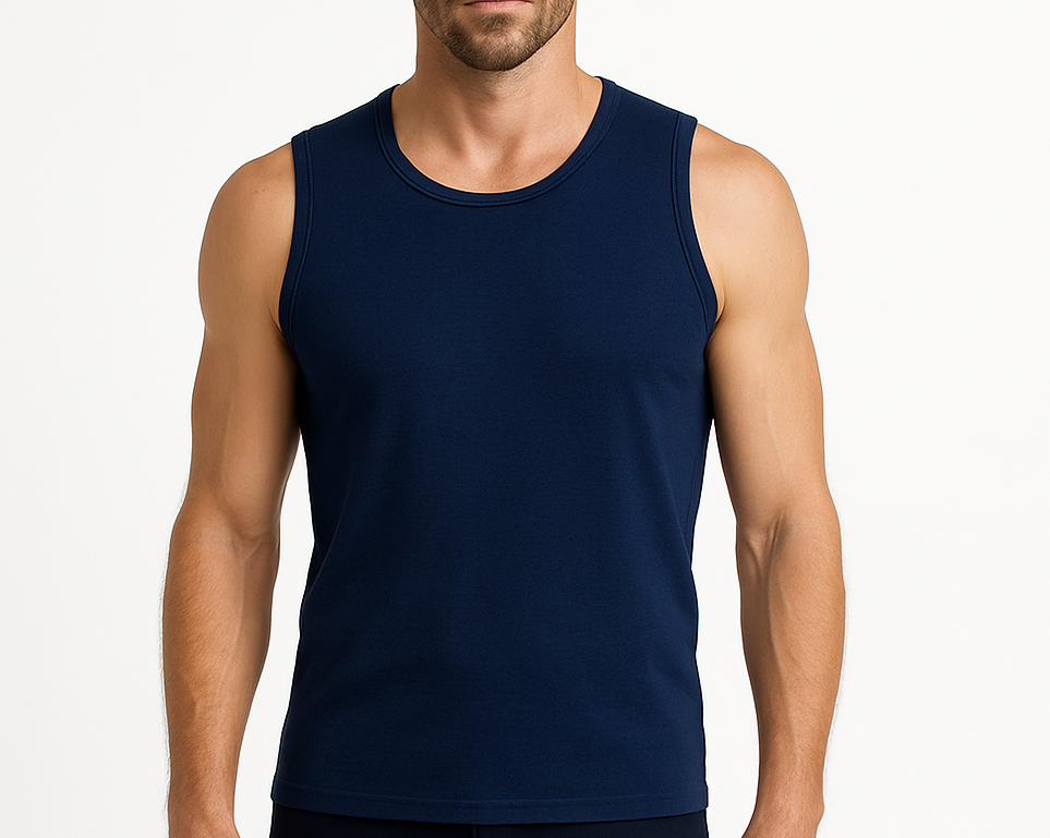 Thermo Fleece Mens 100% Merino Wool Singlet - Navy (Thermal Underwear)