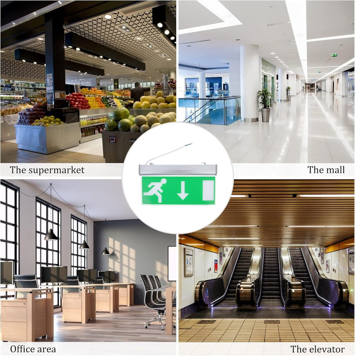 Slimline Emergency Exit Sign Light LED Ceiling Mount Running Man Double Sided - Light Green