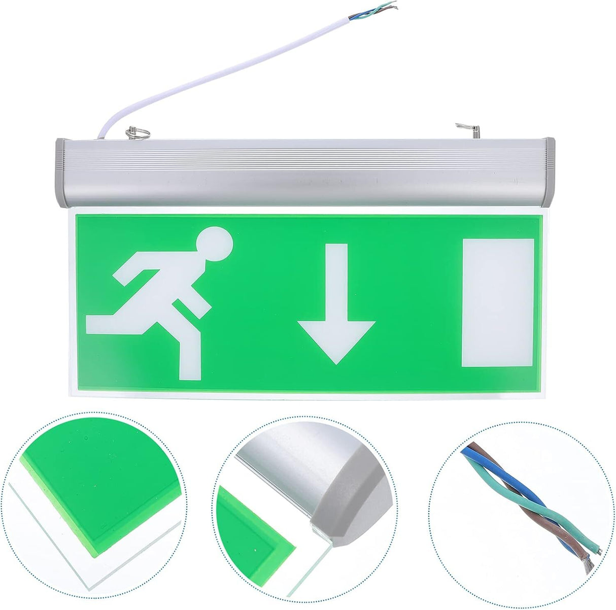 Slimline Emergency Exit Sign Light LED Ceiling Mount Running Man Double Sided - Light Green