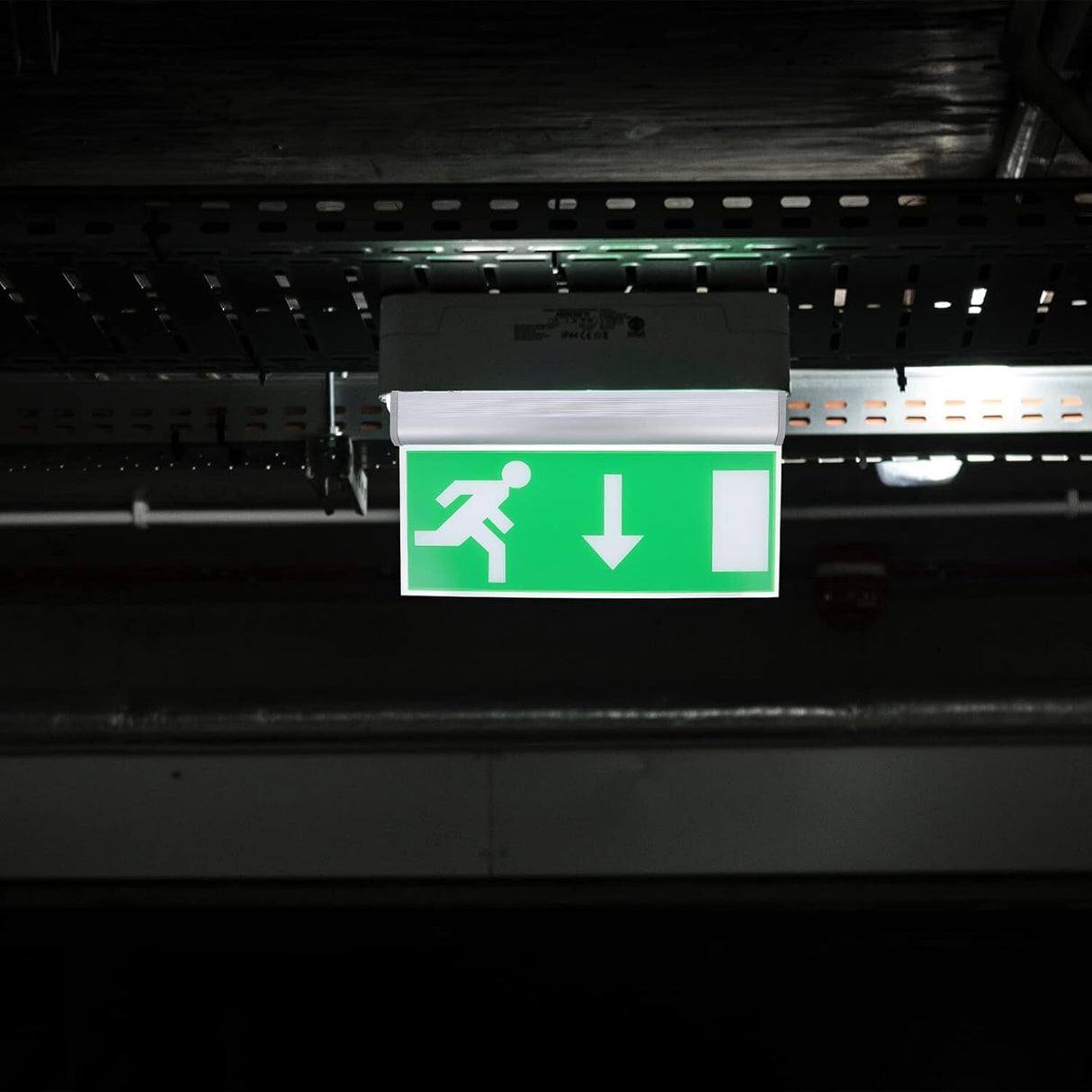 Slimline Emergency Exit Sign Light LED Ceiling Mount Running Man Double Sided - Light Green