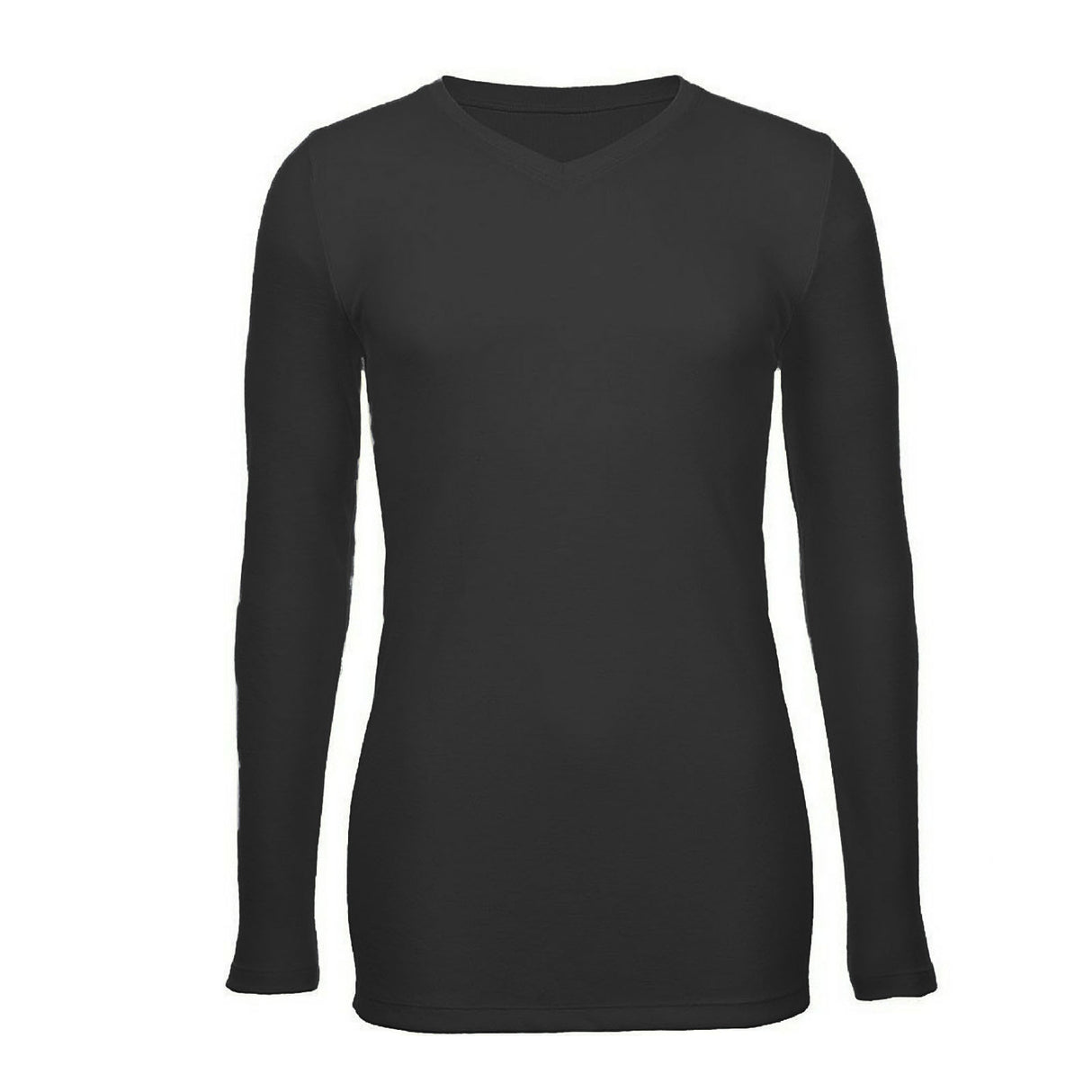 Mens 100% Pure Merino Wool V-Neck Long Sleeve Top T Shirt Thermal Underwear - Black