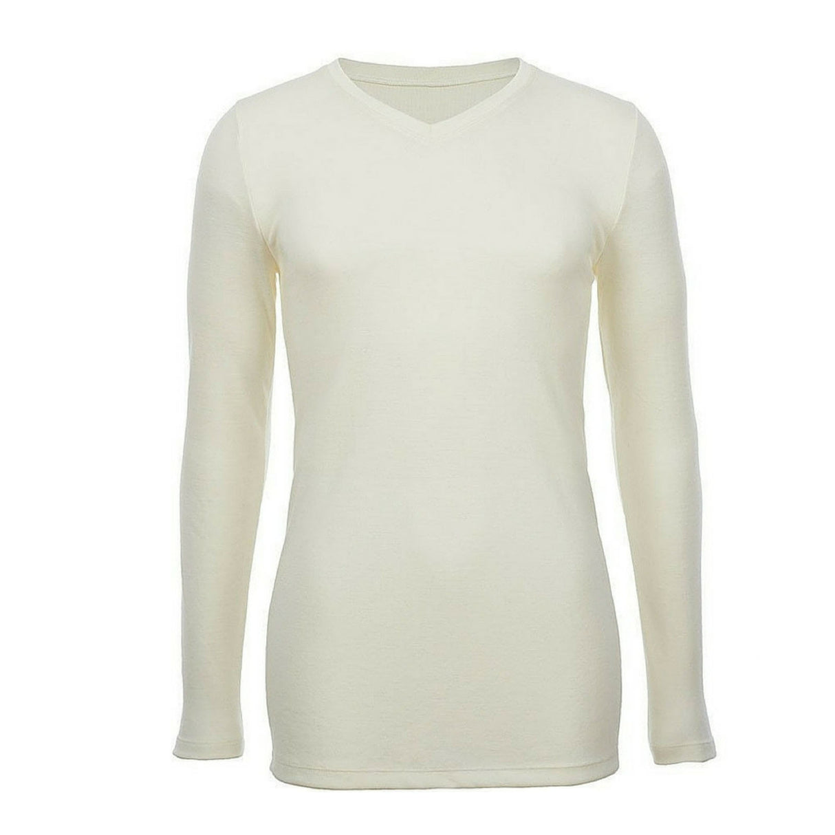 Mens 100% Pure Merino Wool V-Neck Long Sleeve Top T Shirt Thermal Underwear - Natural