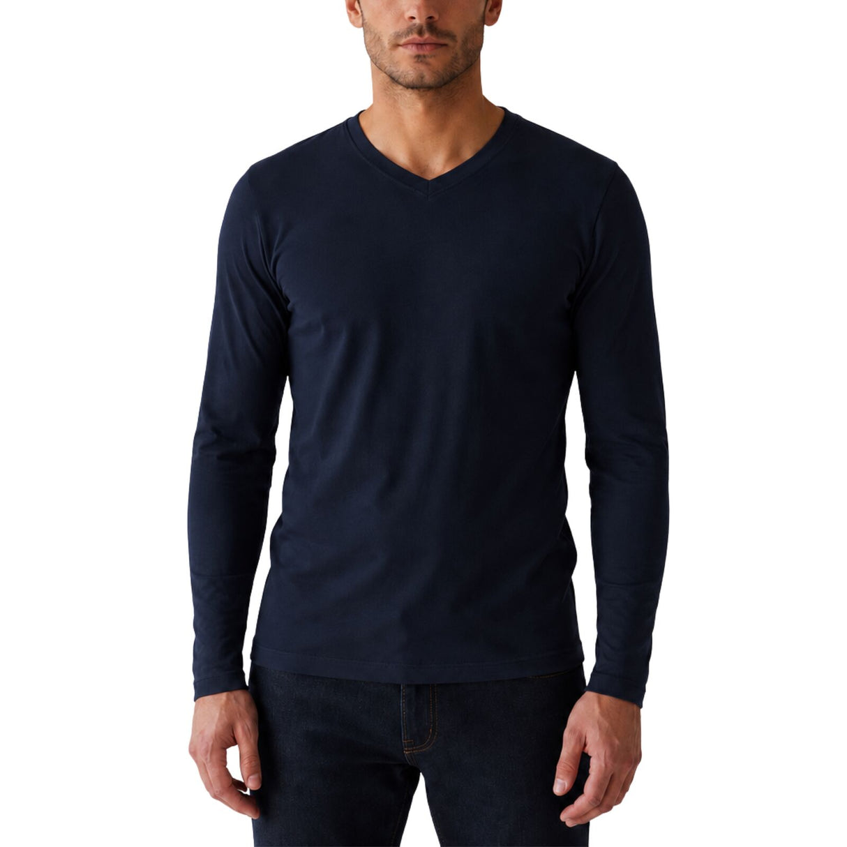 Mens 100% Pure Merino Wool V-Neck Long Sleeve Top T Shirt Thermal Underwear - Navy - XX-Large (110cm)