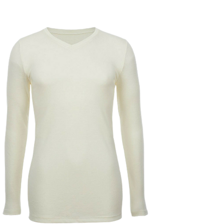 Mens 100% Pure Merino Wool V-Neck Long Sleeve Top T Shirt Thermal Underwear - Natural