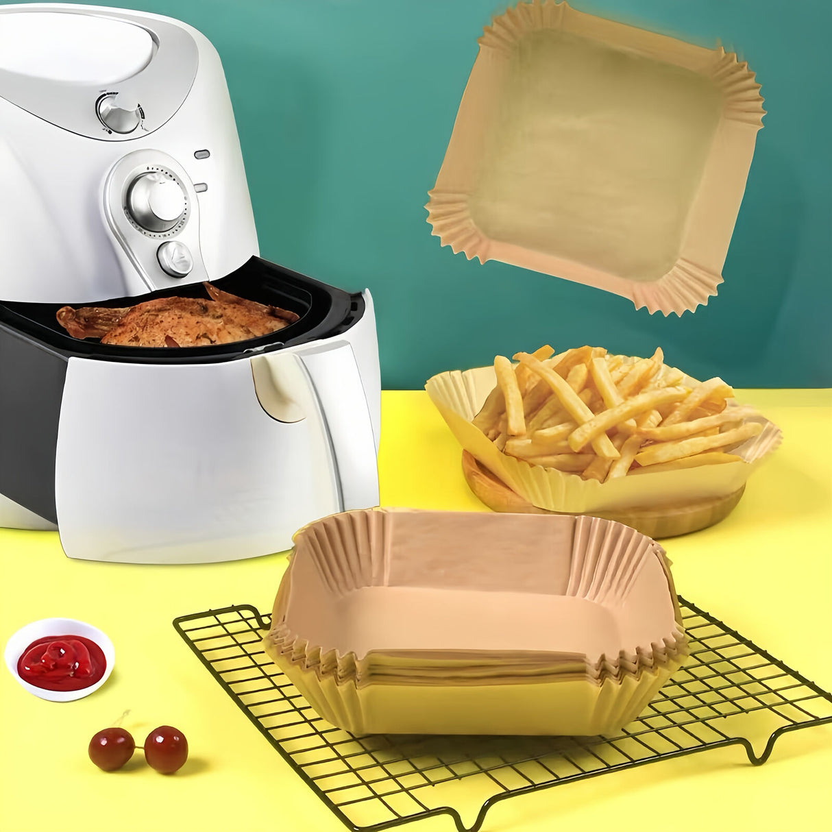 100pcs Air Fryer Disposable Paper Liner Square Food Grade Parchment Paper Liners